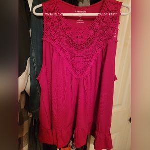 Super soft crew neck, lace yoke tank.